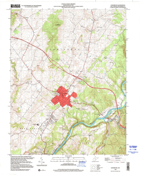 Classic USGS Lewisburg West Virginia 7.5'x7.5' Topo Map Image