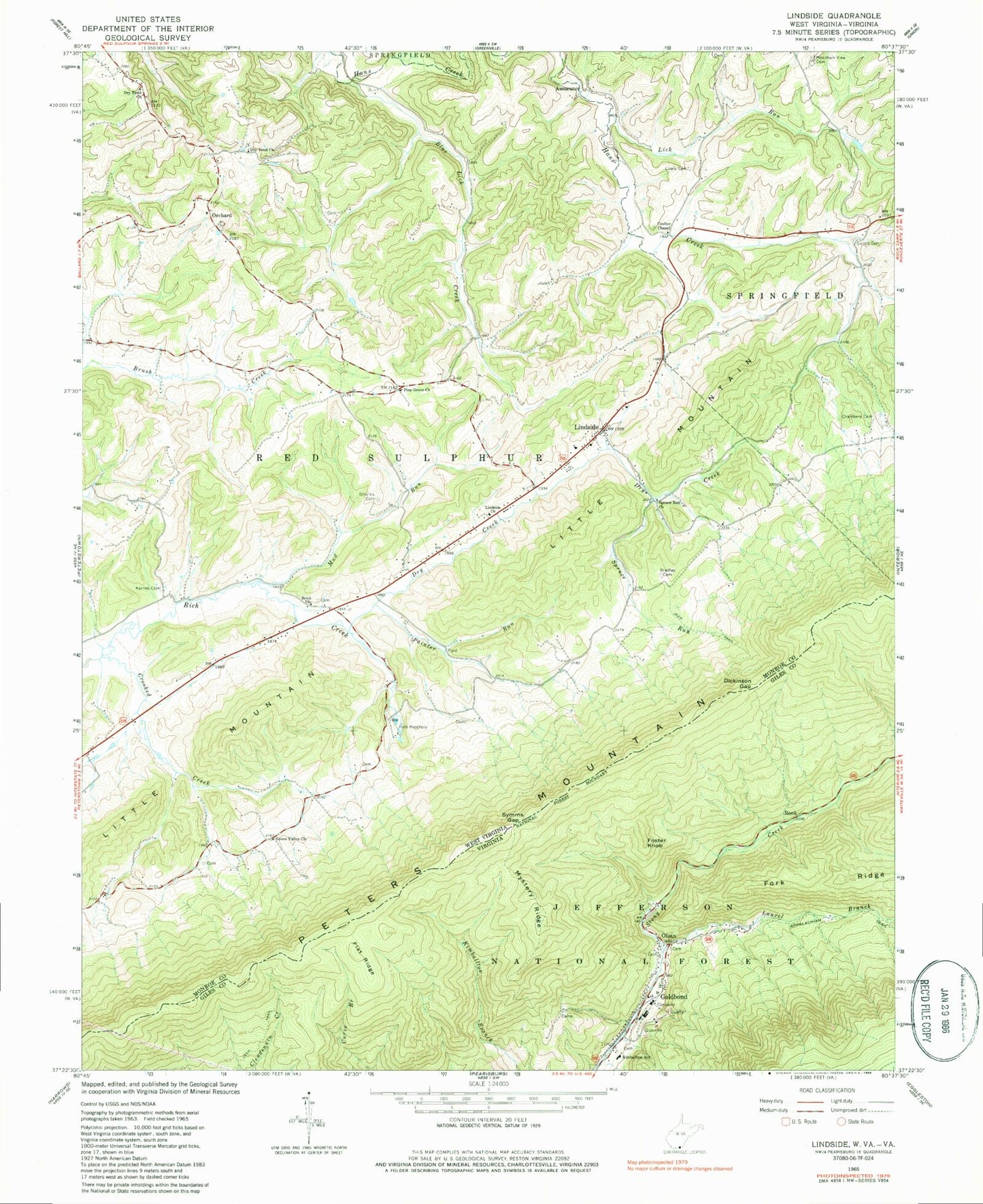 Classic USGS Lindside West Virginia 7.5'x7.5' Topo Map Image