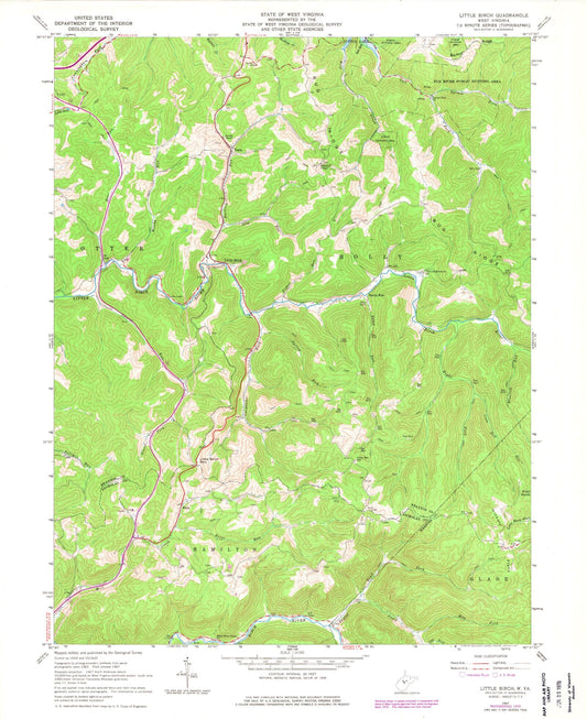 Classic USGS Little Birch West Virginia 7.5'x7.5' Topo Map Image
