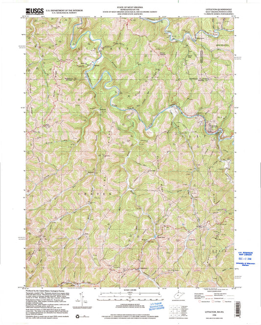 Classic USGS Littleton West Virginia 7.5'x7.5' Topo Map Image