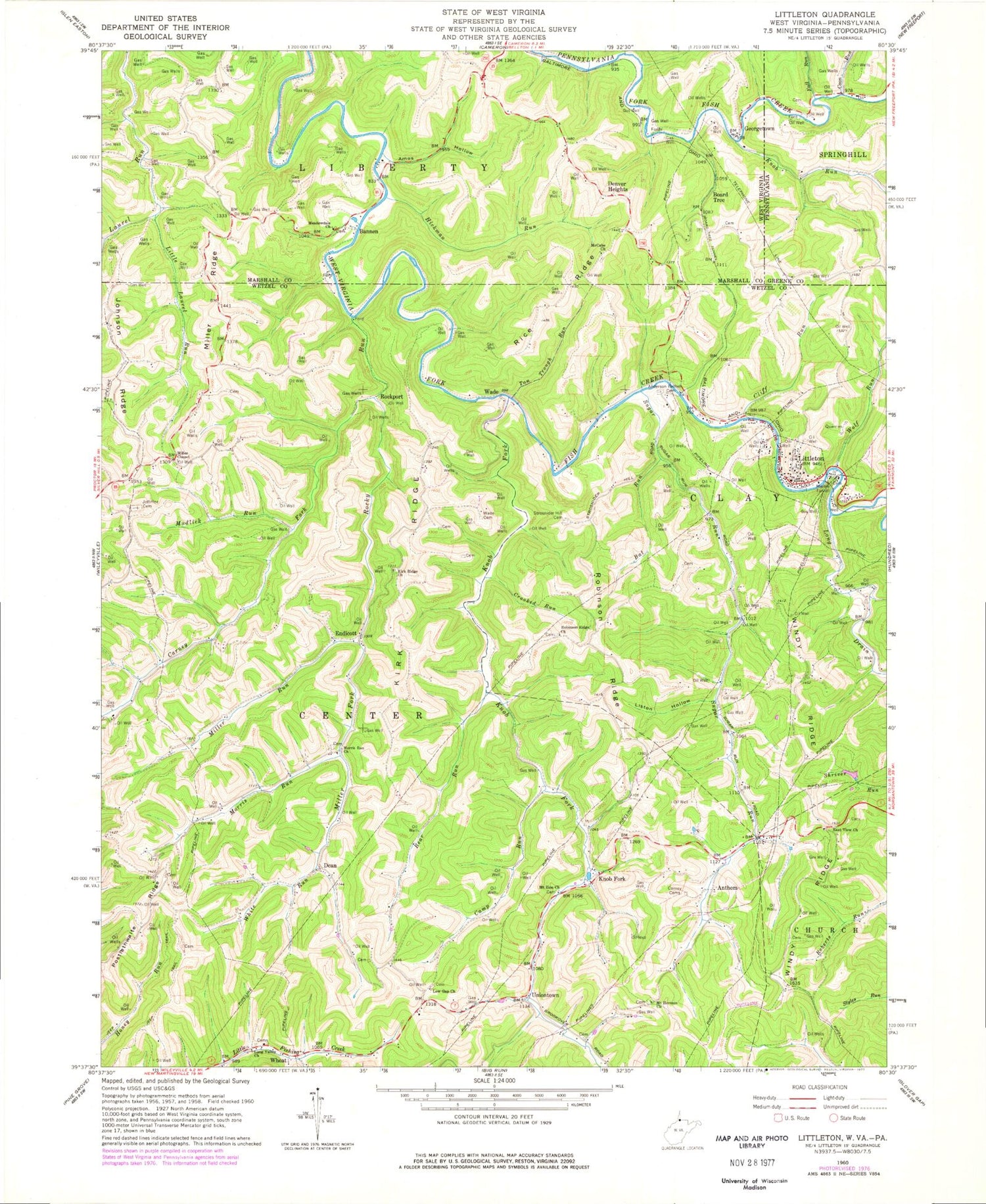Classic USGS Littleton West Virginia 7.5'x7.5' Topo Map Image