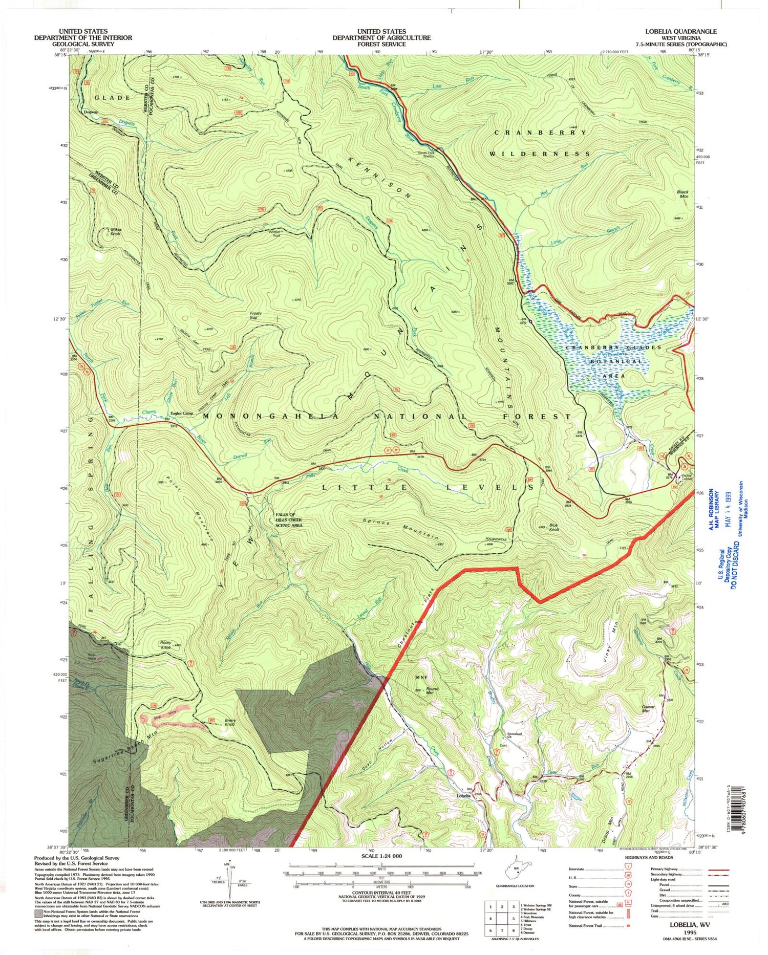 Classic USGS Lobelia West Virginia 7.5'x7.5' Topo Map Image