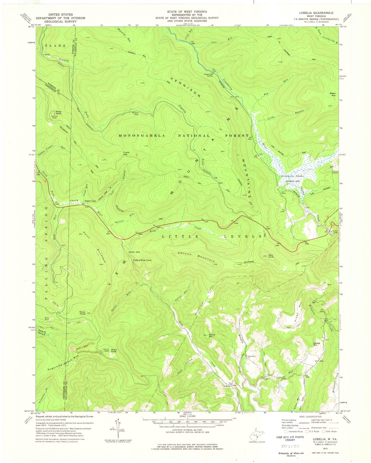 Classic USGS Lobelia West Virginia 7.5'x7.5' Topo Map Image