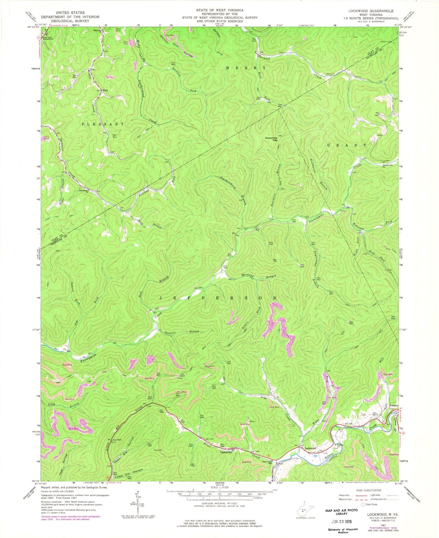 Classic USGS Lockwood West Virginia 7.5'x7.5' Topo Map Image