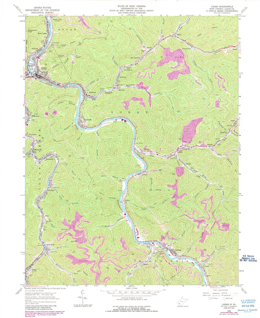 Classic USGS Logan West Virginia 7.5'x7.5' Topo Map Image