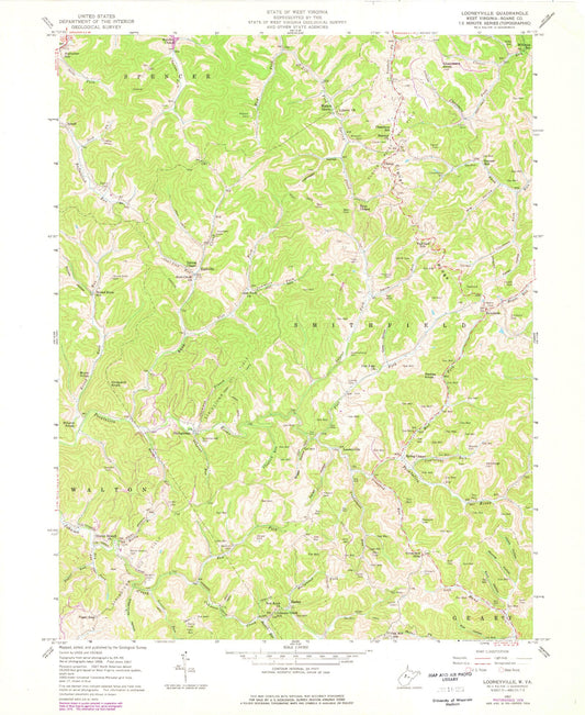 Classic USGS Looneyville West Virginia 7.5'x7.5' Topo Map Image
