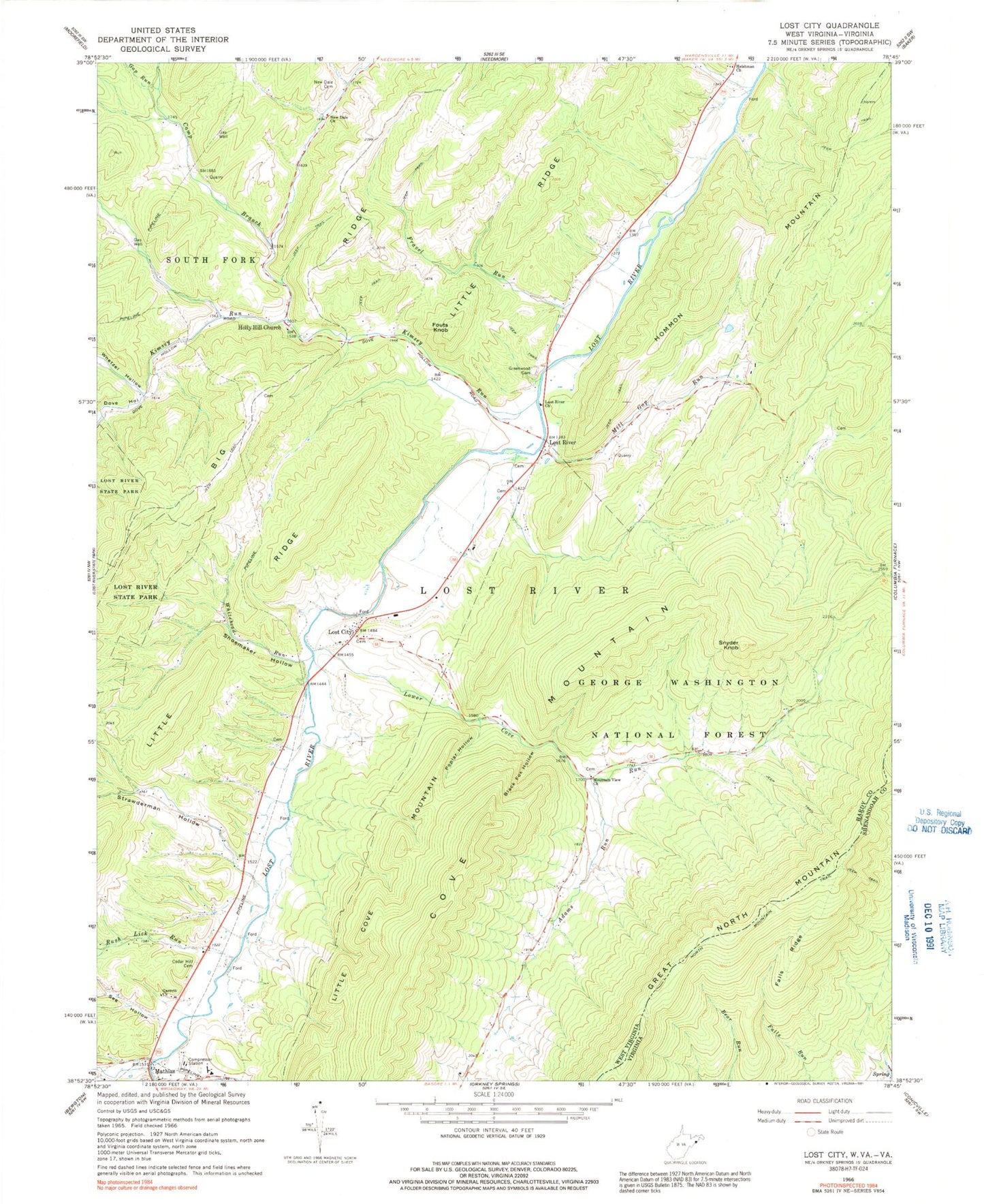 Classic USGS Lost City West Virginia 7.5'x7.5' Topo Map Image