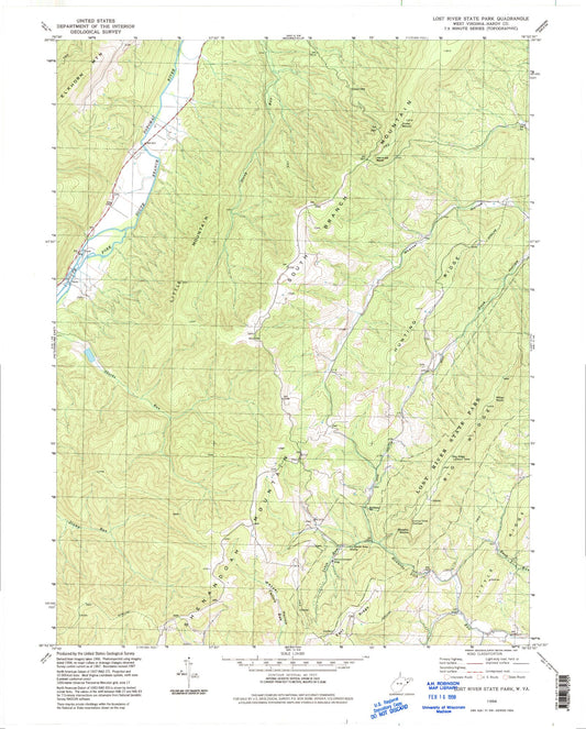 Classic USGS Lost River State Park West Virginia 7.5'x7.5' Topo Map Image