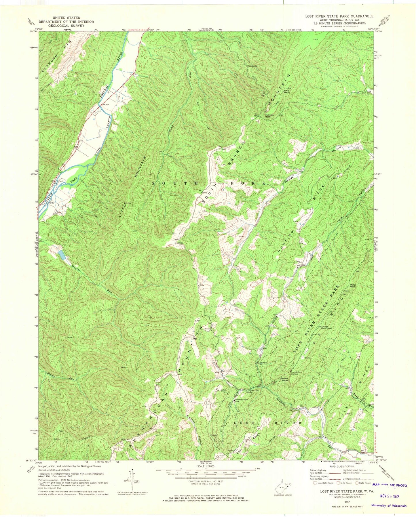 Classic USGS Lost River State Park West Virginia 7.5'x7.5' Topo Map Image