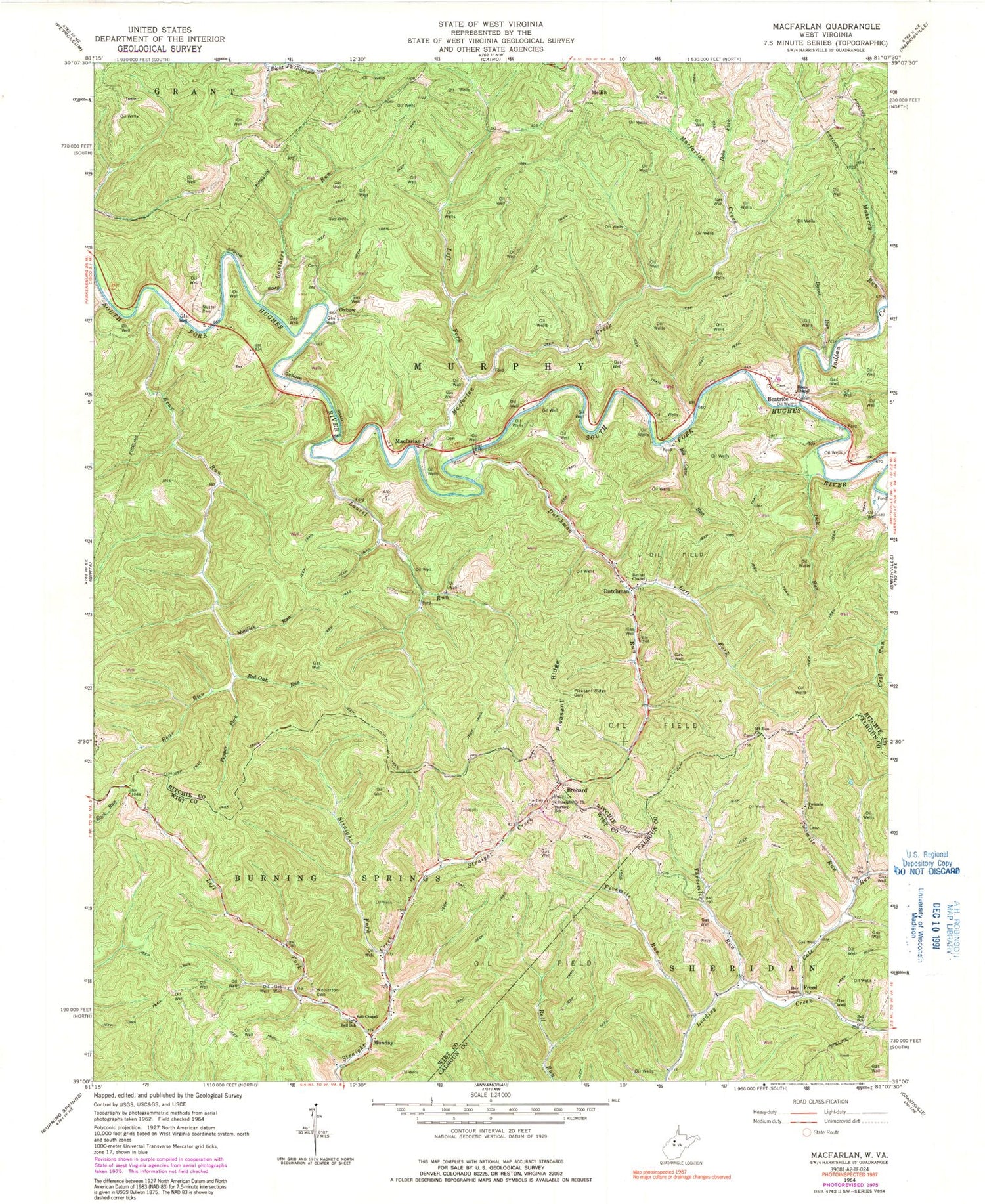 Classic USGS MacFarlan West Virginia 7.5'x7.5' Topo Map Image