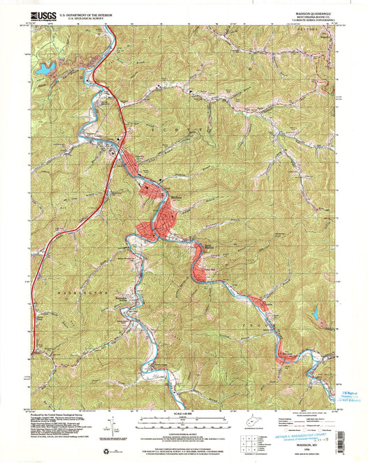 Classic USGS Madison West Virginia 7.5'x7.5' Topo Map Image