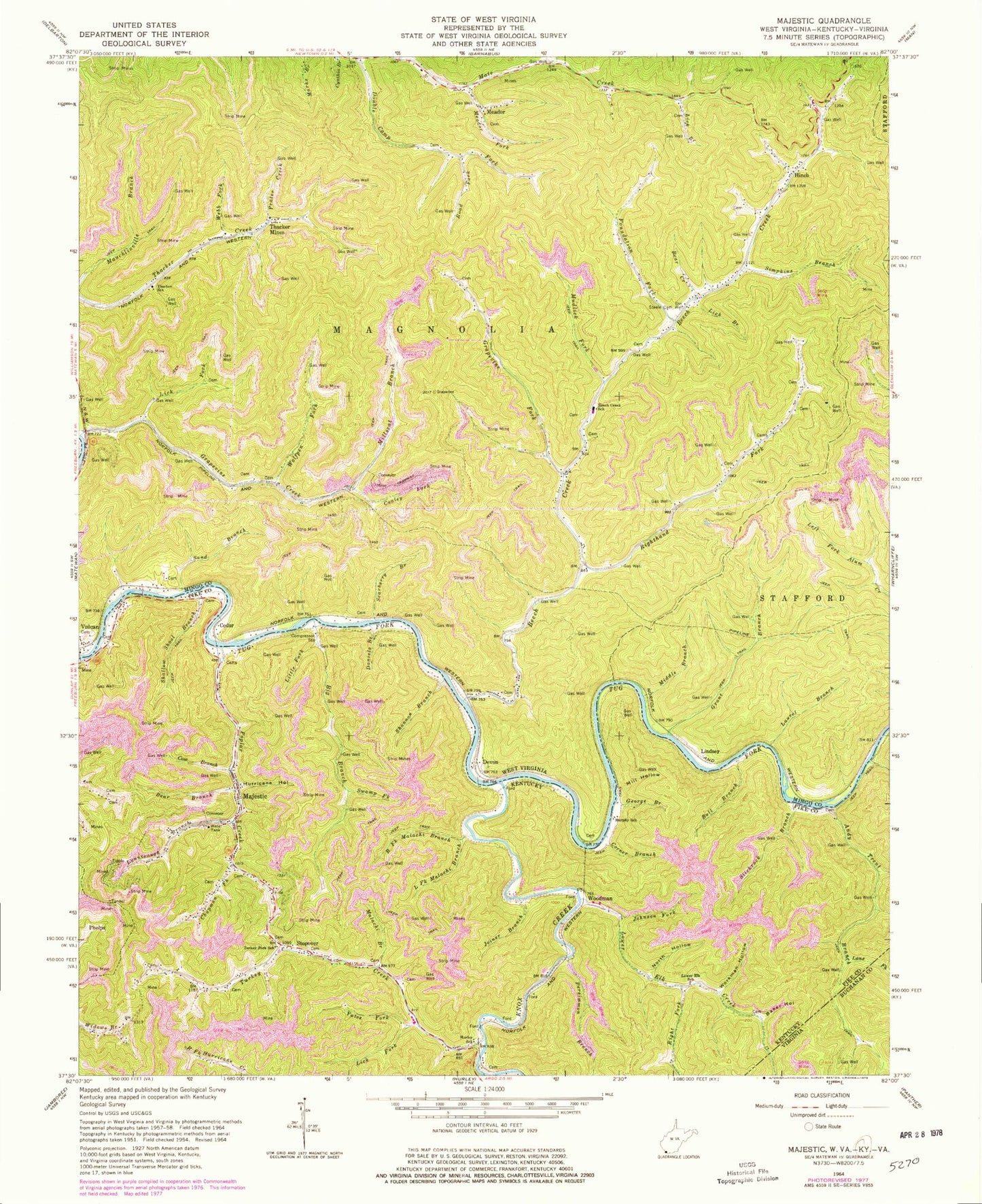 Classic USGS Majestic Kentucky 7.5'x7.5' Topo Map Image