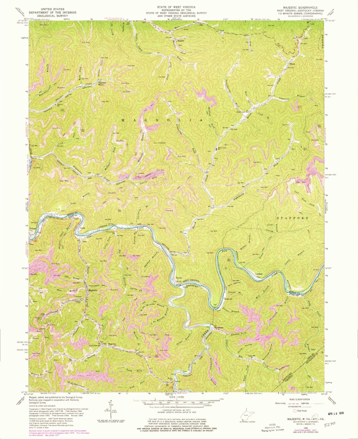 Classic USGS Majestic Kentucky 7.5'x7.5' Topo Map Image