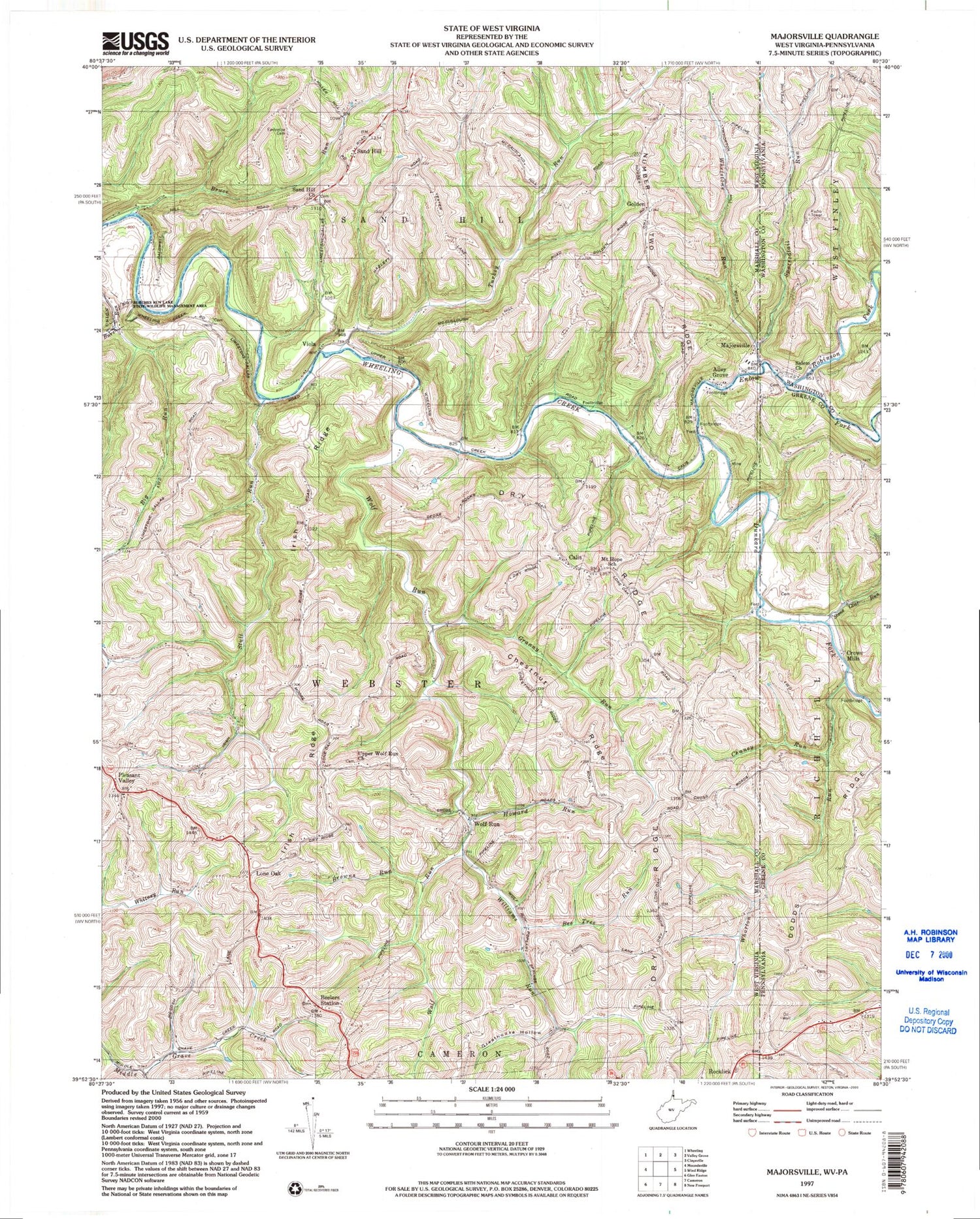 Classic USGS Majorsville West Virginia 7.5'x7.5' Topo Map Image