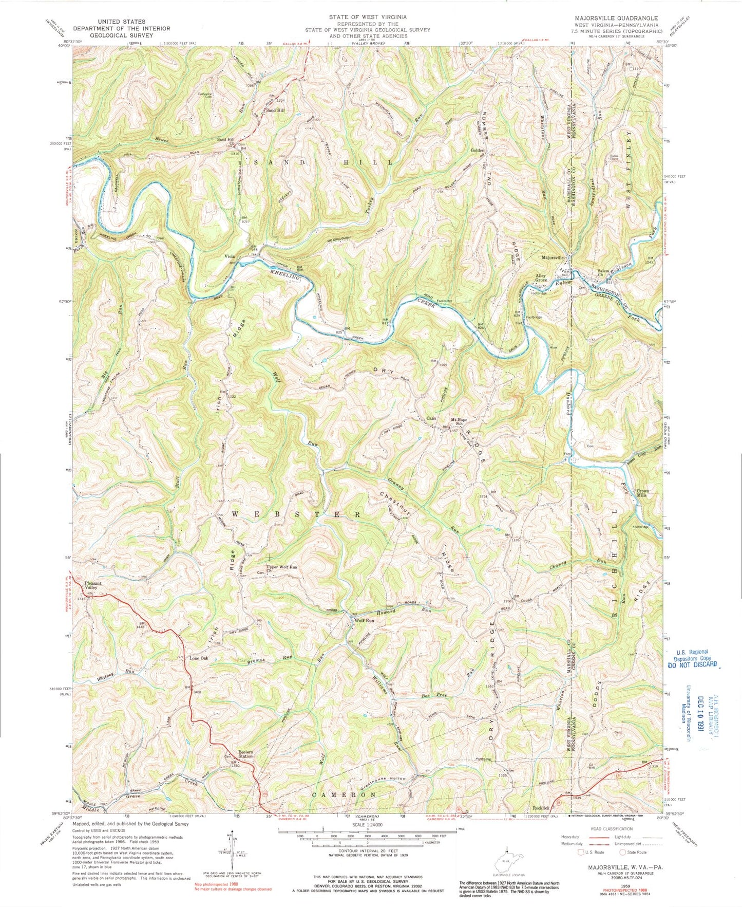 Classic USGS Majorsville West Virginia 7.5'x7.5' Topo Map Image