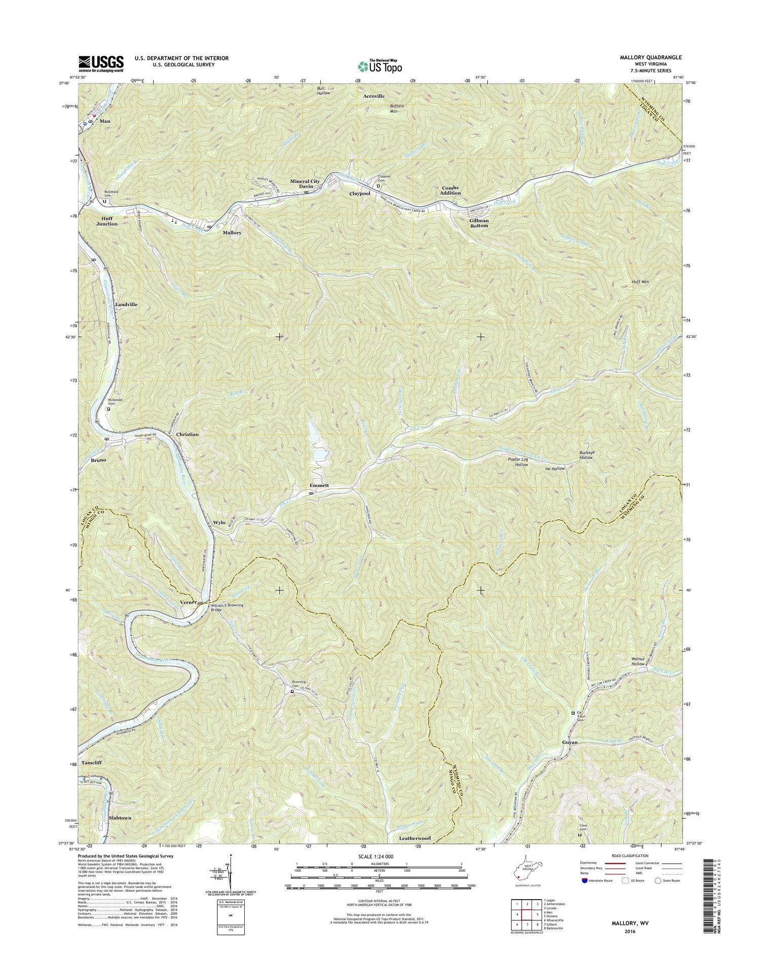 Mallory West Virginia US Topo Map Image