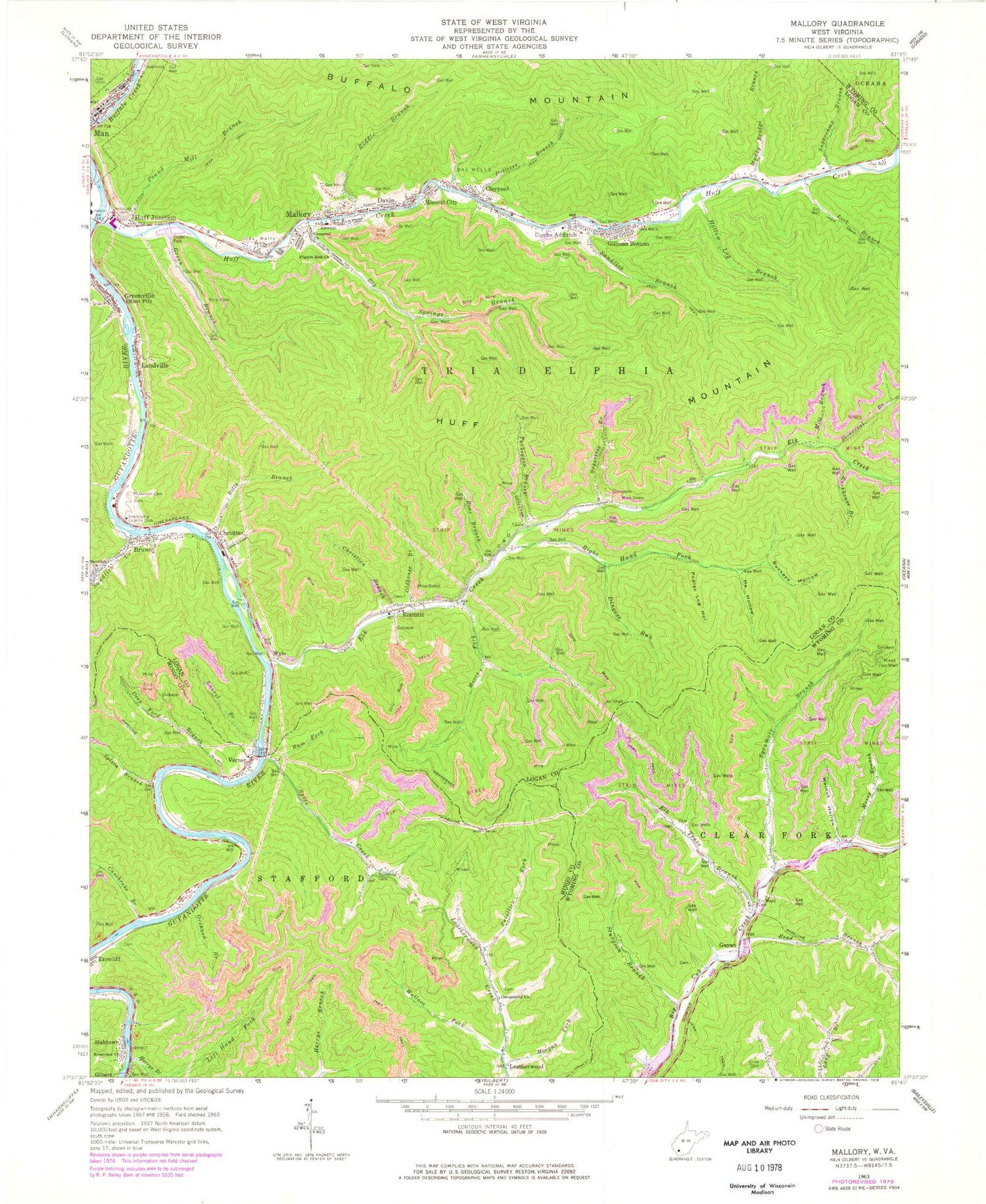 Classic USGS Mallory West Virginia 7.5'x7.5' Topo Map Image