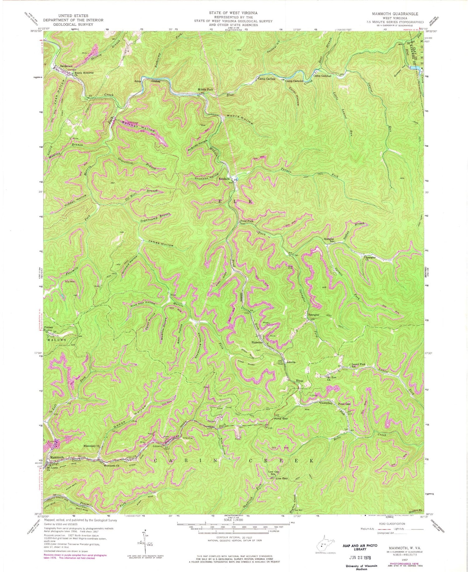 Classic USGS Mammoth West Virginia 7.5'x7.5' Topo Map Image