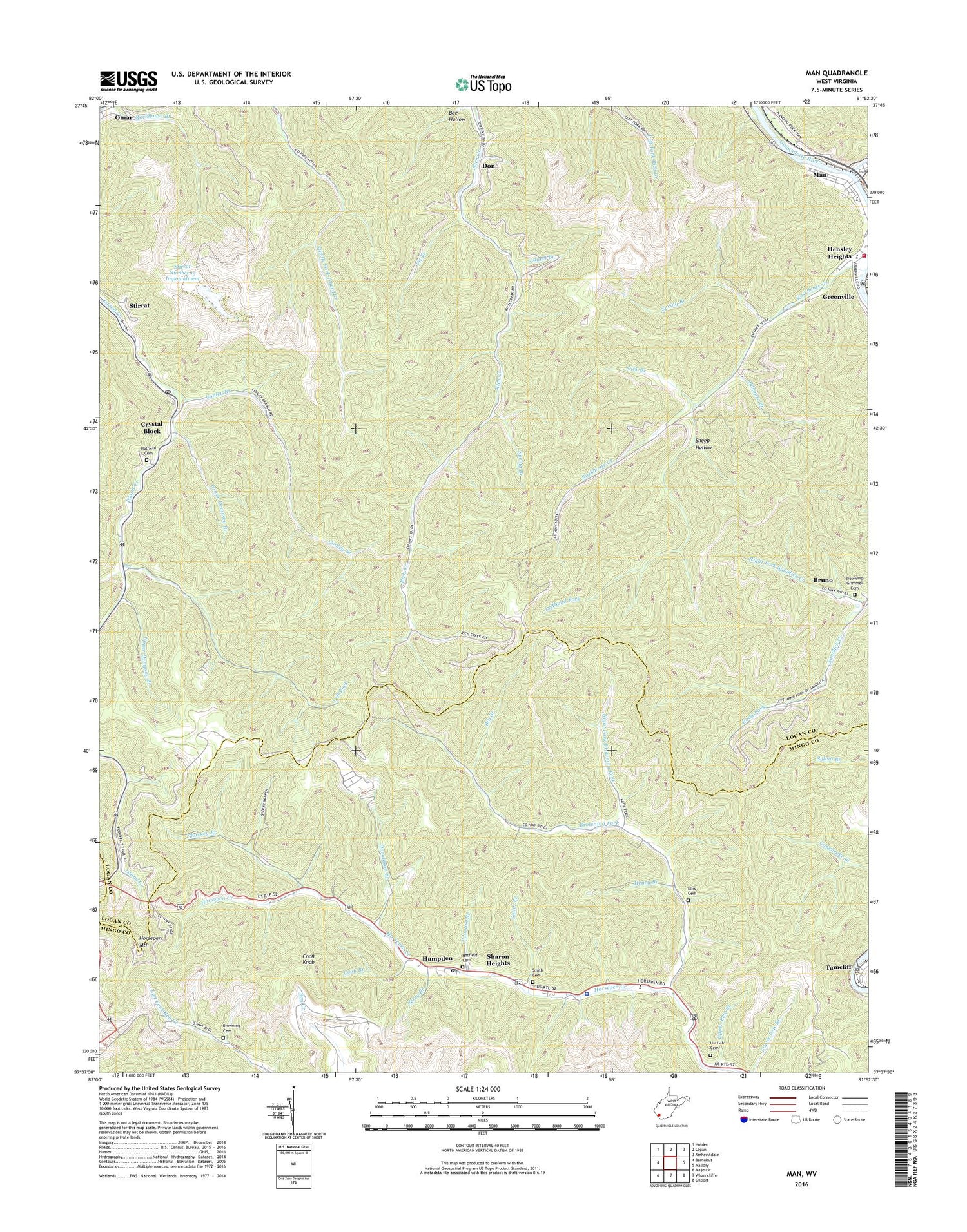 Man West Virginia US Topo Map Image