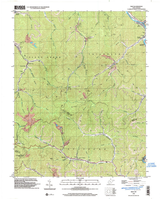 Classic USGS Man West Virginia 7.5'x7.5' Topo Map Image