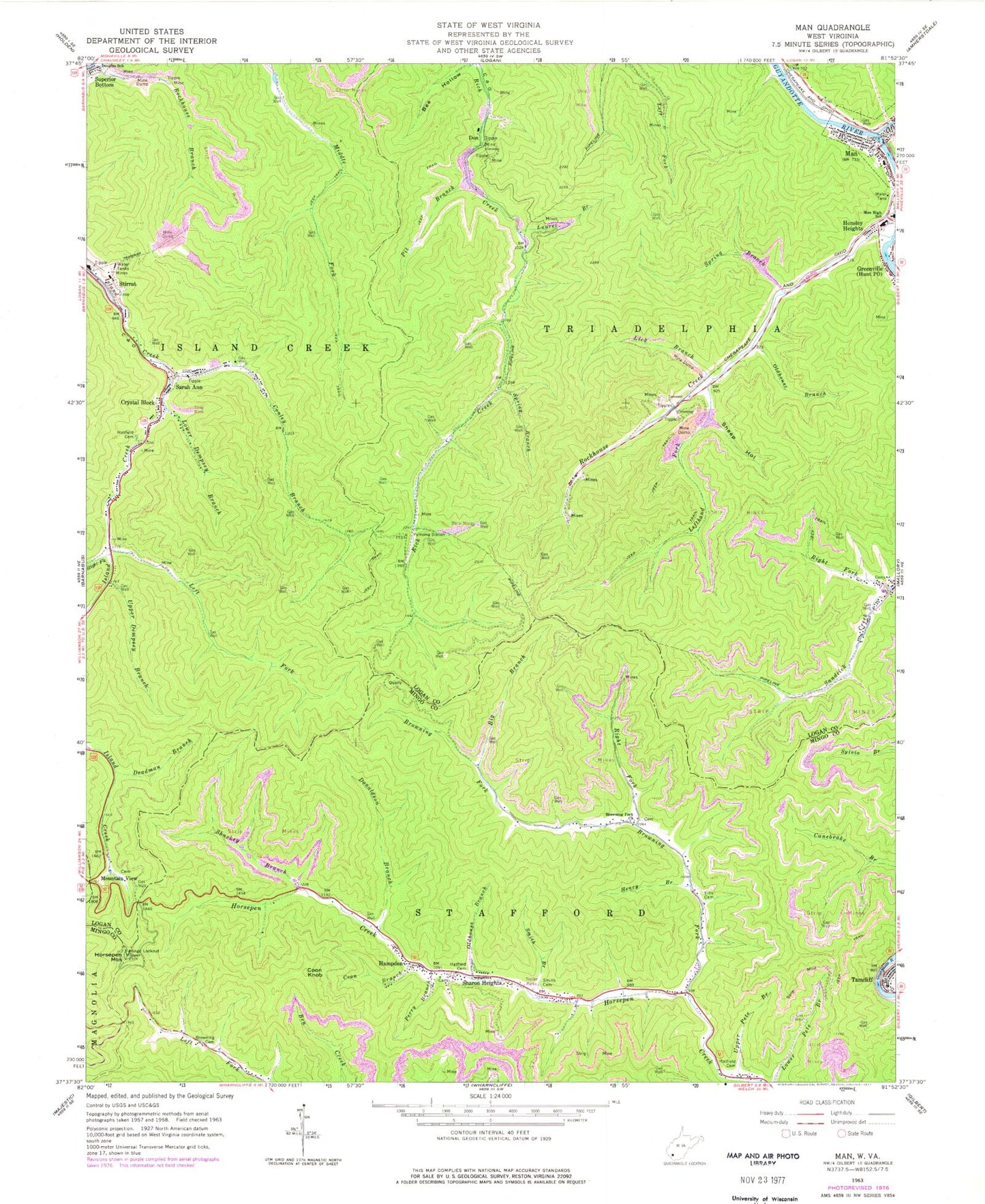 Classic USGS Man West Virginia 7.5'x7.5' Topo Map Image
