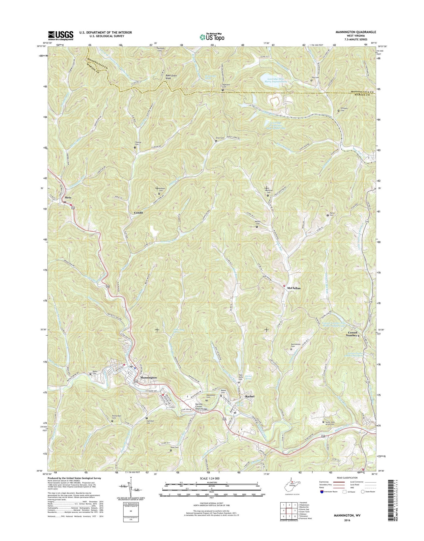 Mannington West Virginia US Topo Map Image