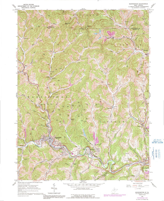Classic USGS Mannington West Virginia 7.5'x7.5' Topo Map Image