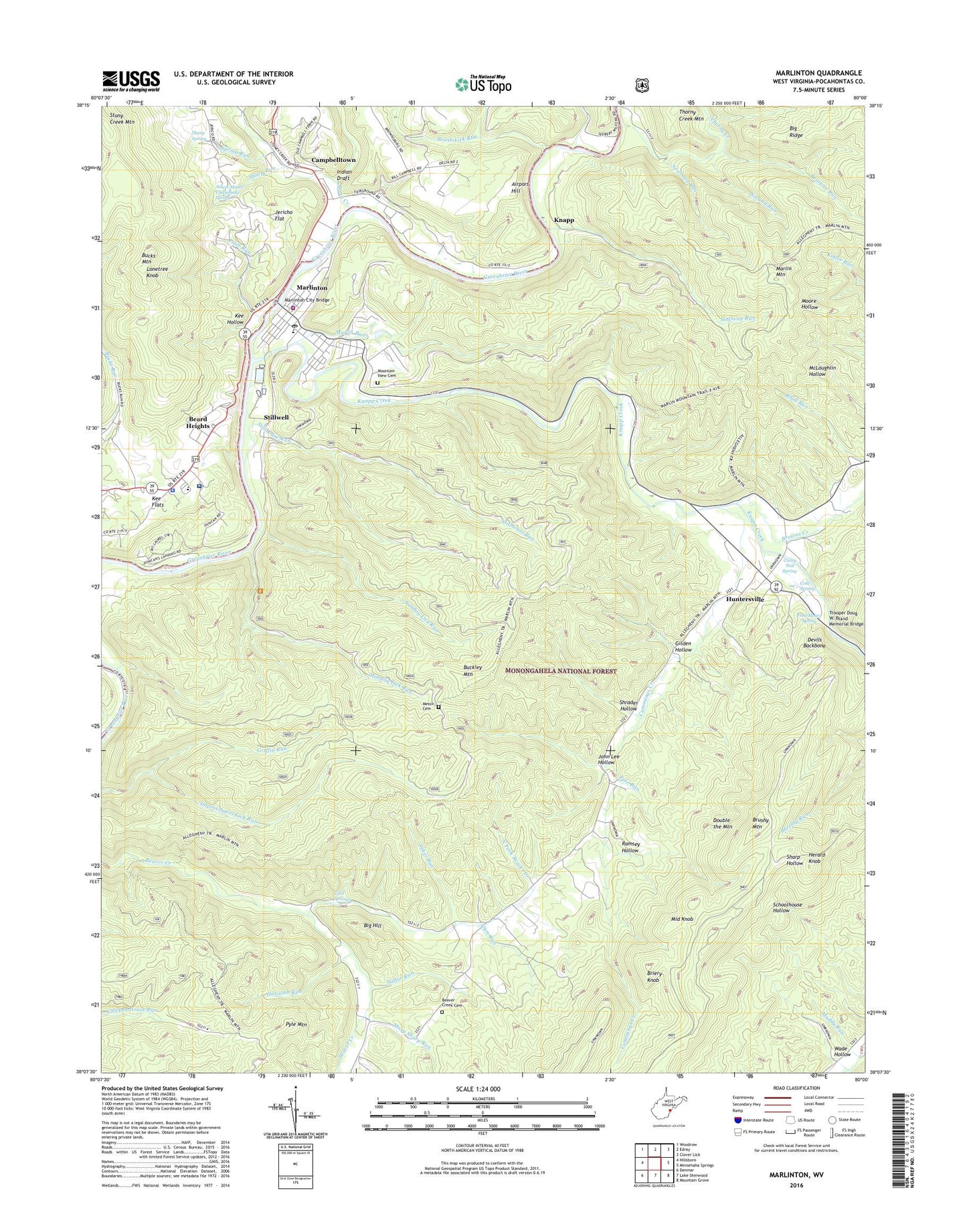 Marlinton West Virginia US Topo Map Image