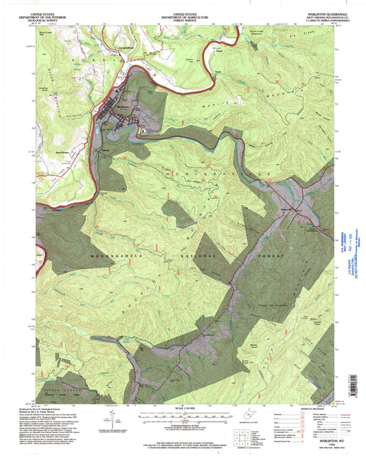 Classic USGS Marlinton West Virginia 7.5'x7.5' Topo Map Image