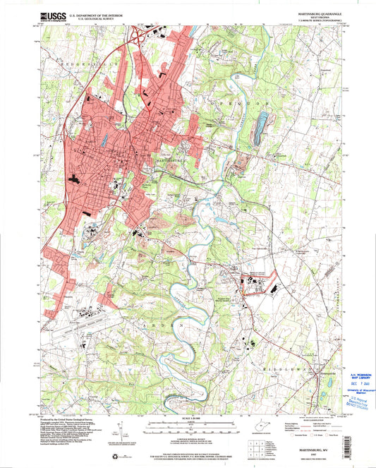 Classic USGS Martinsburg West Virginia 7.5'x7.5' Topo Map Image