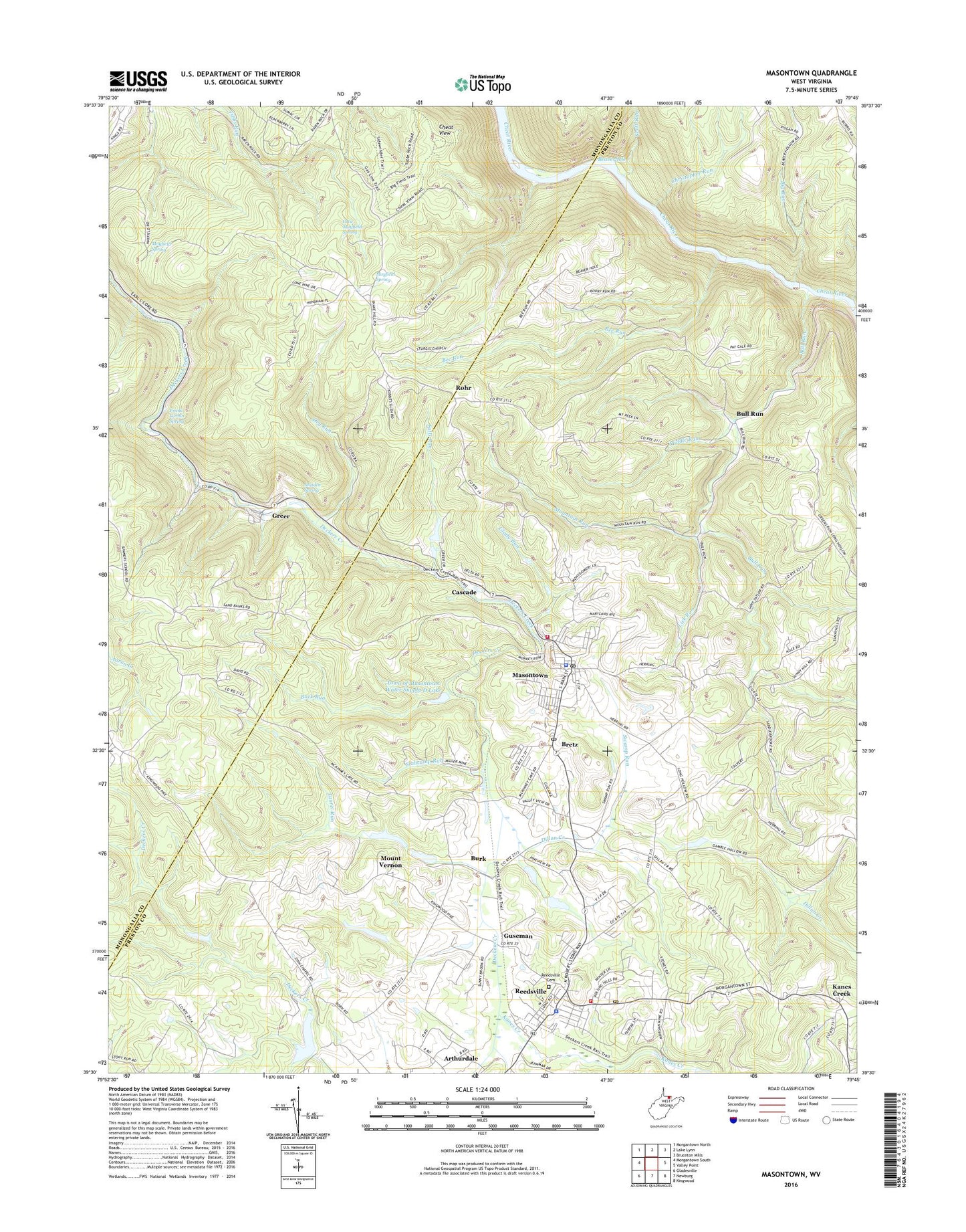 Masontown West Virginia US Topo Map Image