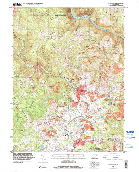 Classic USGS Masontown West Virginia 7.5'x7.5' Topo Map Image