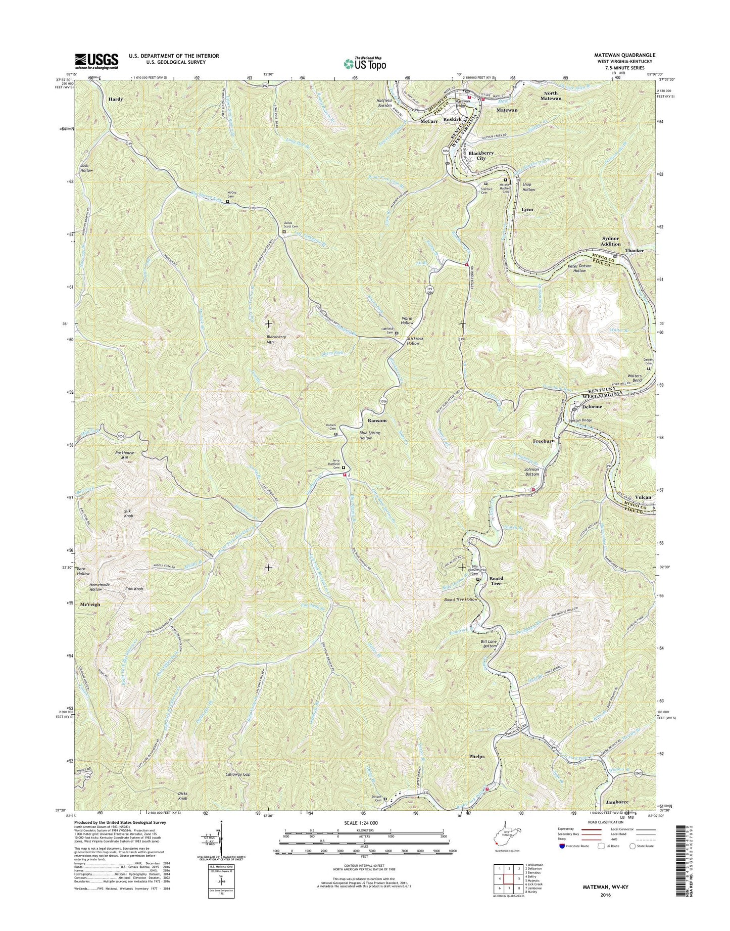 Matewan West Virginia US Topo Map Image