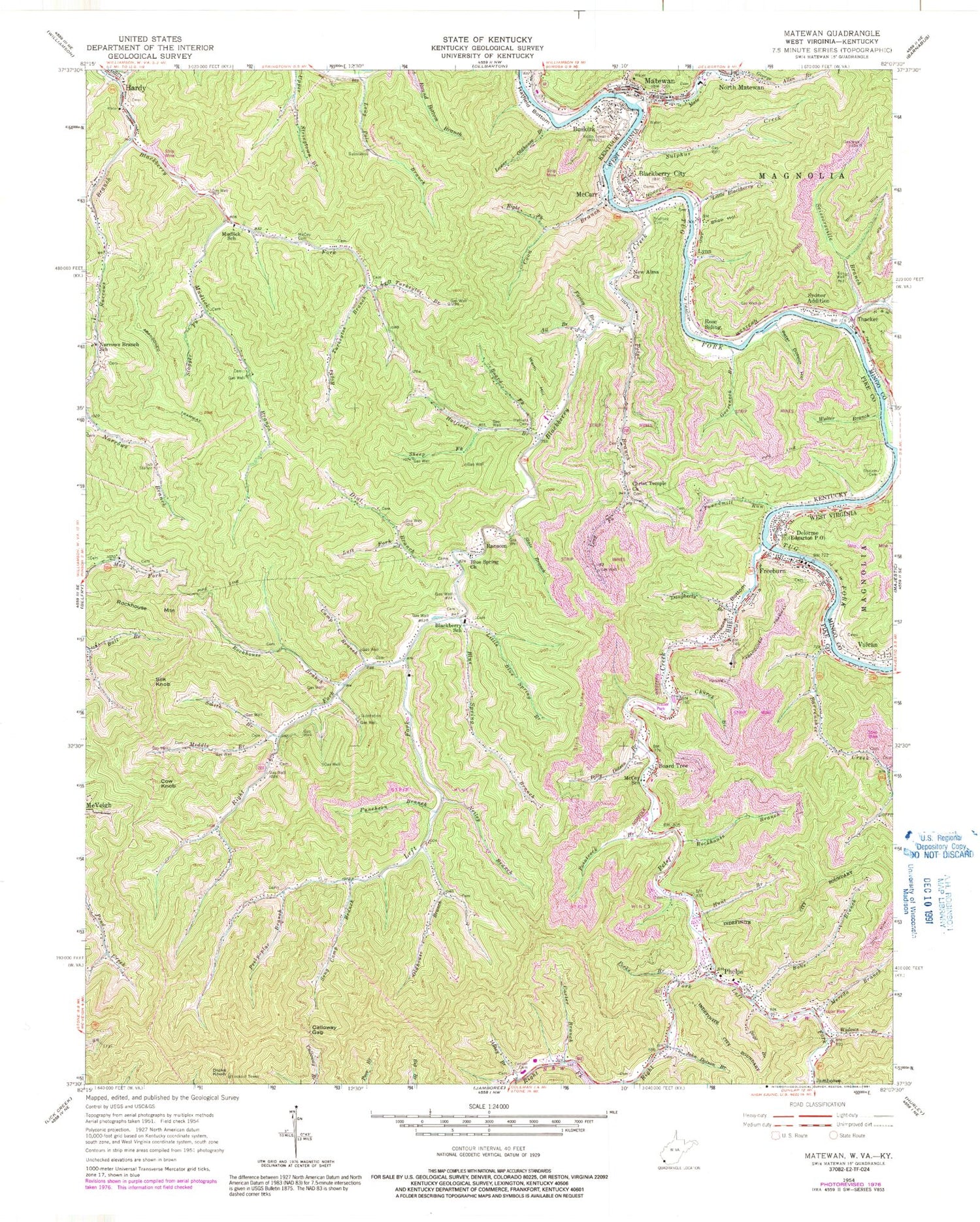 Classic USGS Matewan West Virginia 7.5'x7.5' Topo Map Image