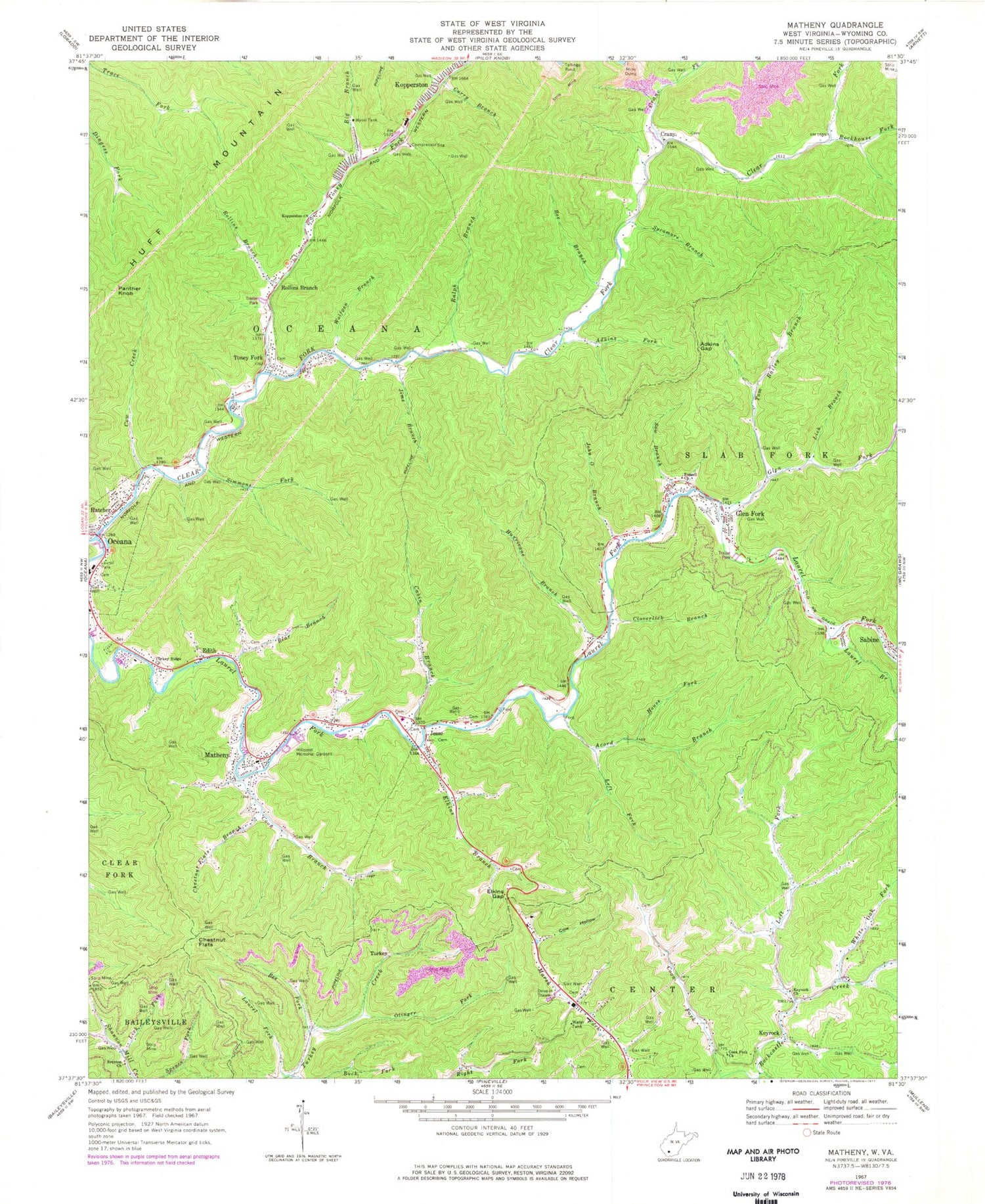 Classic USGS Matheny West Virginia 7.5'x7.5' Topo Map Image