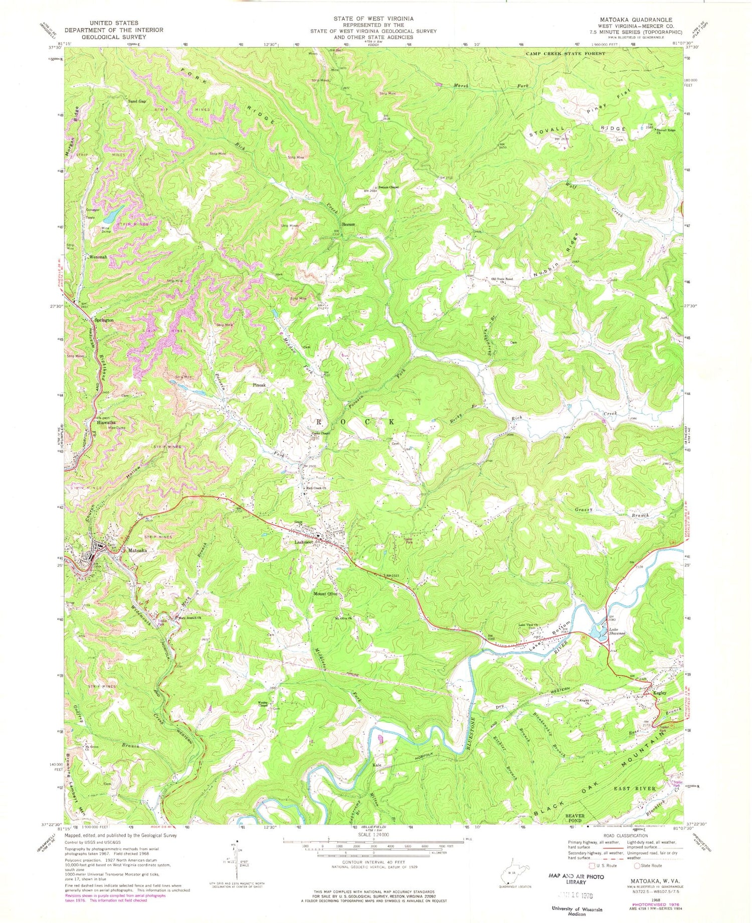 Classic USGS Matoaka West Virginia 7.5'x7.5' Topo Map Image