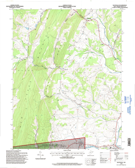 Classic USGS Maysville West Virginia 7.5'x7.5' Topo Map Image
