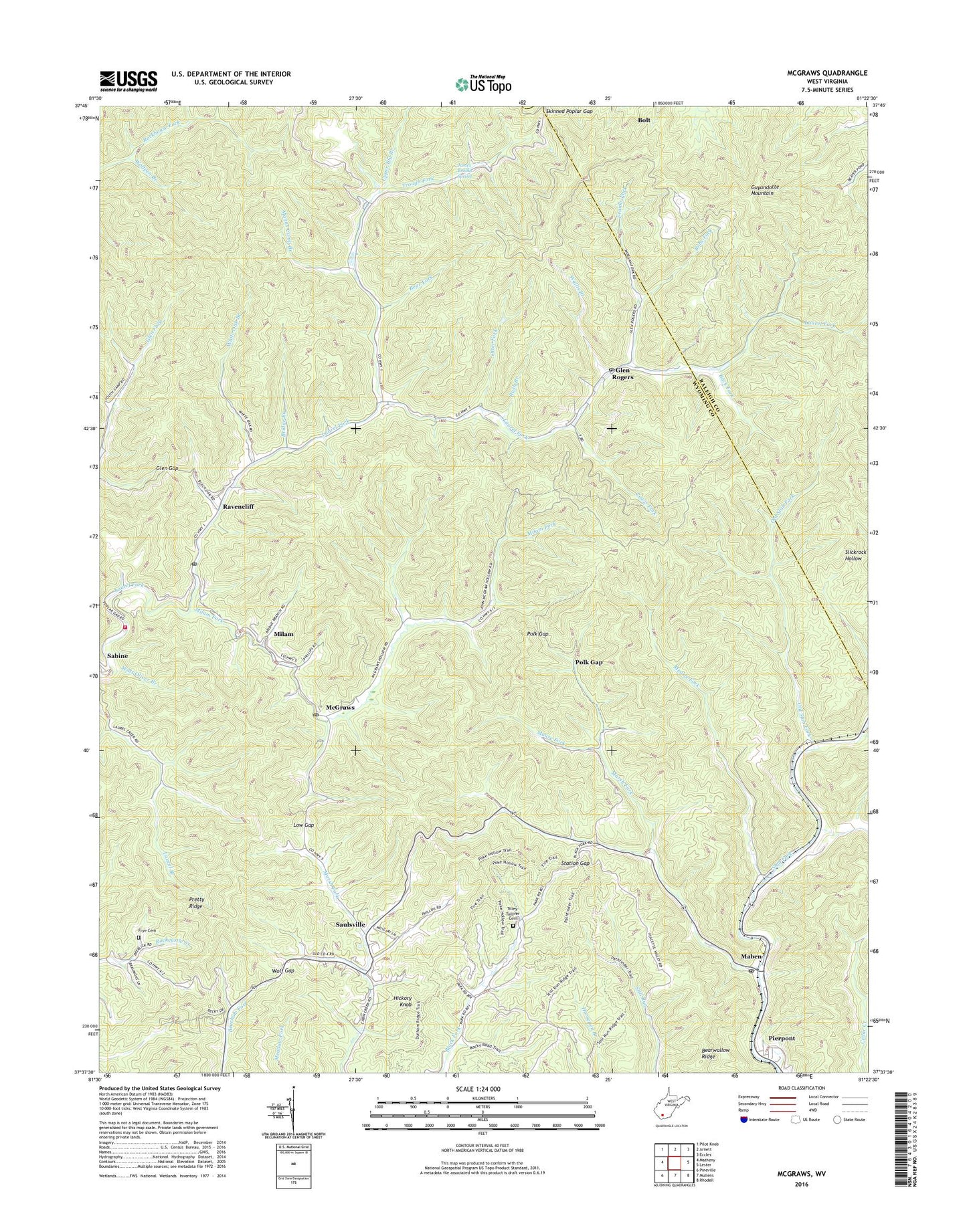 McGraws West Virginia US Topo Map Image