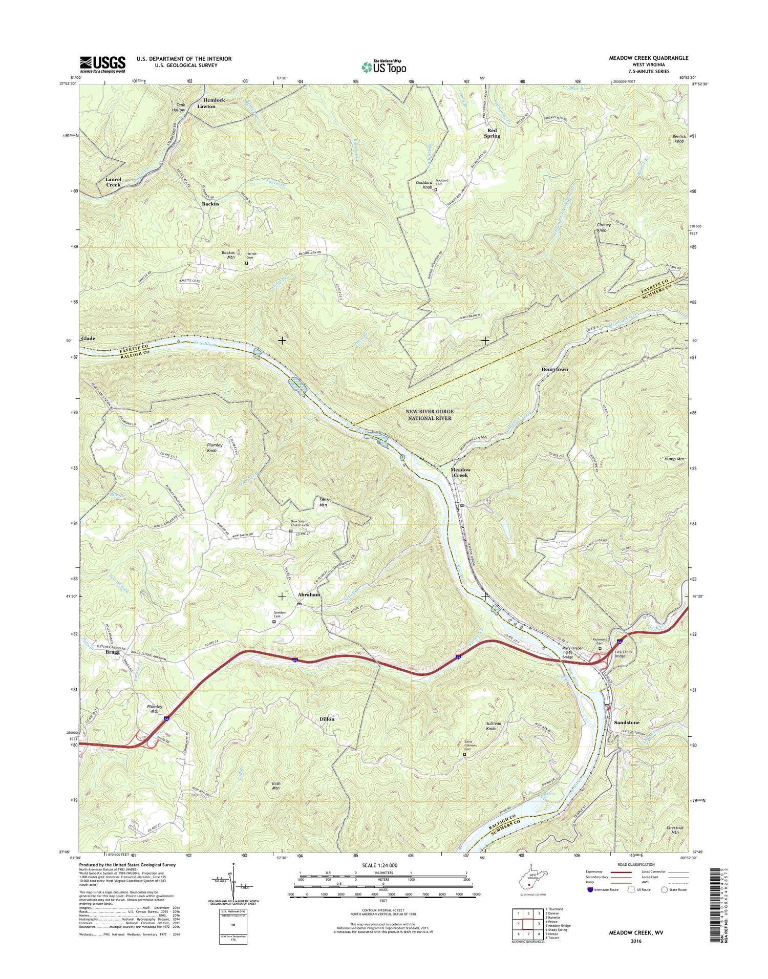 Meadow Creek West Virginia US Topo Map Image