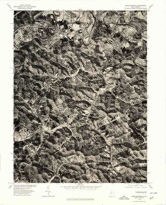 Classic USGS Middlebourne West Virginia 7.5'x7.5' Topo Map Image