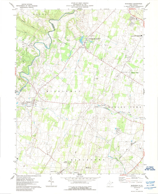 Classic USGS Middleway West Virginia 7.5'x7.5' Topo Map Image