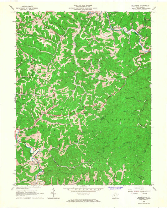 Classic USGS Millstone West Virginia 7.5'x7.5' Topo Map Image