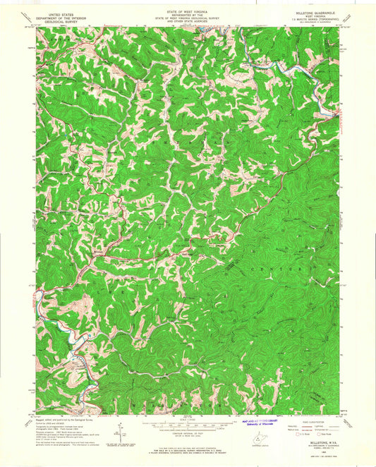 Classic USGS Millstone West Virginia 7.5'x7.5' Topo Map Image