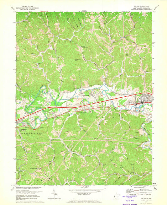 Classic USGS Milton West Virginia 7.5'x7.5' Topo Map Image