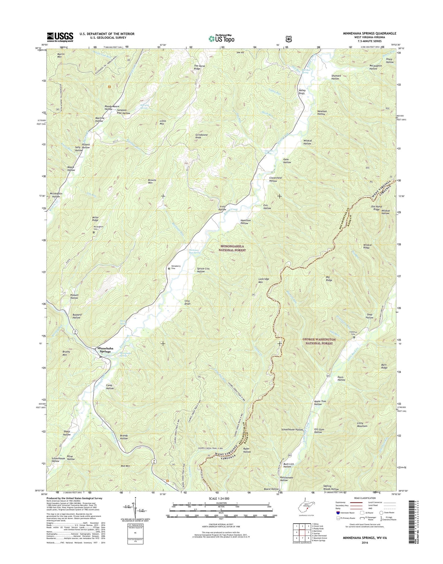 Minnehaha Springs West Virginia US Topo Map Image