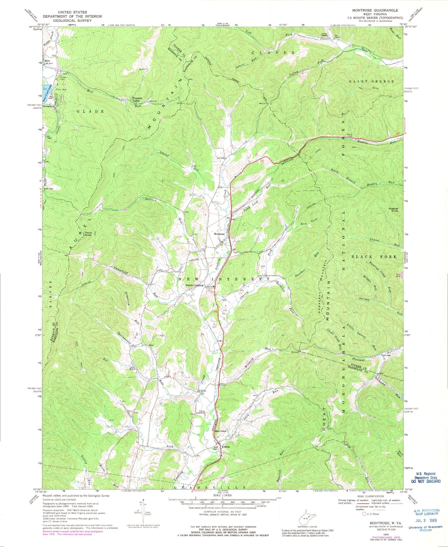 Classic USGS Montrose West Virginia 7.5'x7.5' Topo Map Image