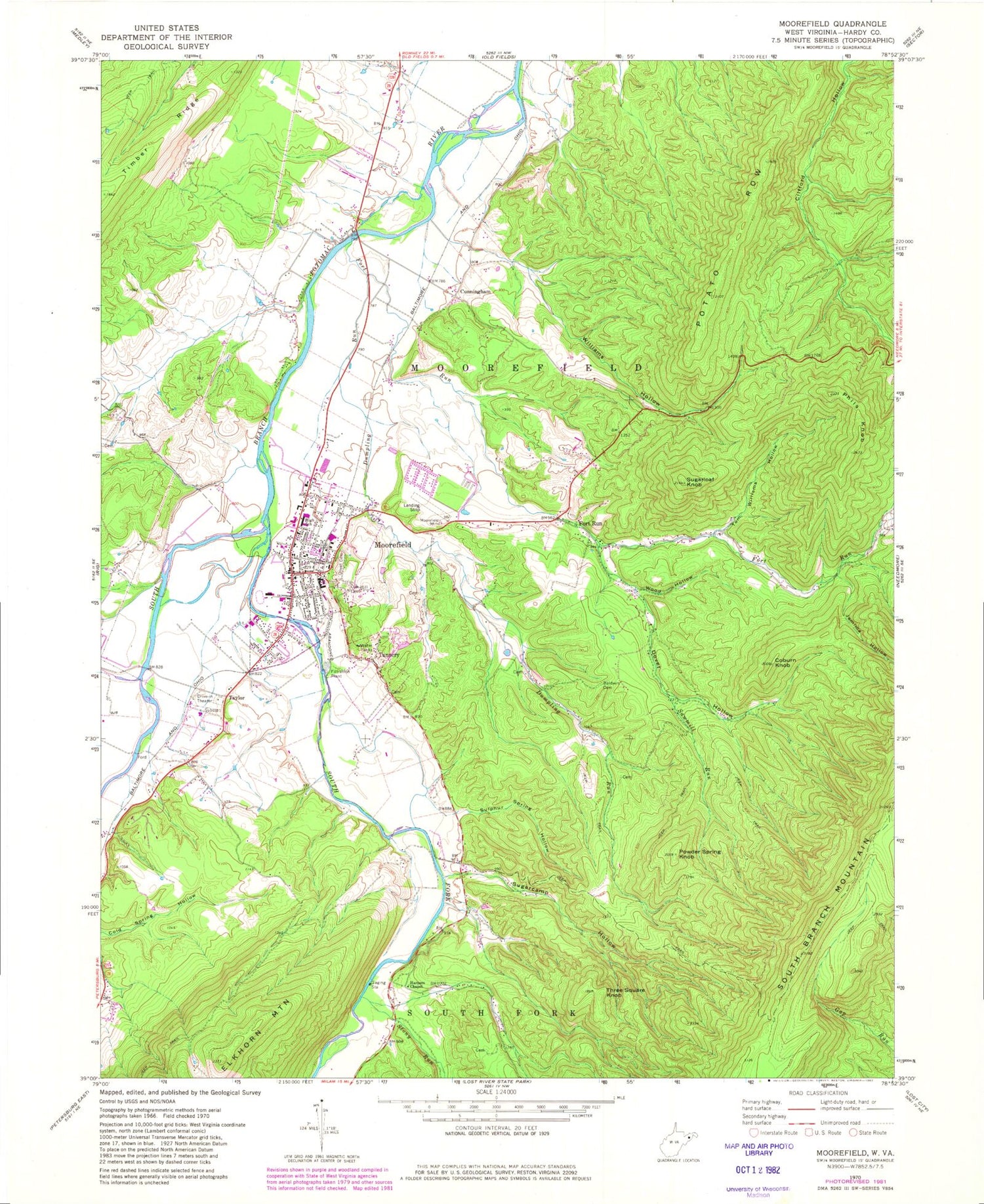 Classic USGS Moorefield West Virginia 7.5'x7.5' Topo Map Image