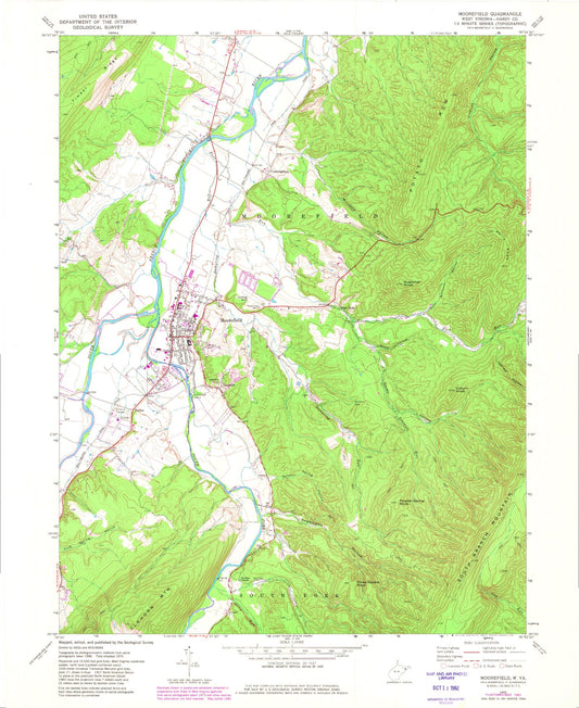 Classic USGS Moorefield West Virginia 7.5'x7.5' Topo Map Image