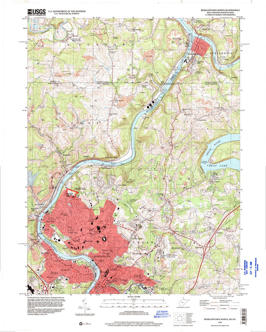 Classic USGS Morgantown North West Virginia 7.5'x7.5' Topo Map Image