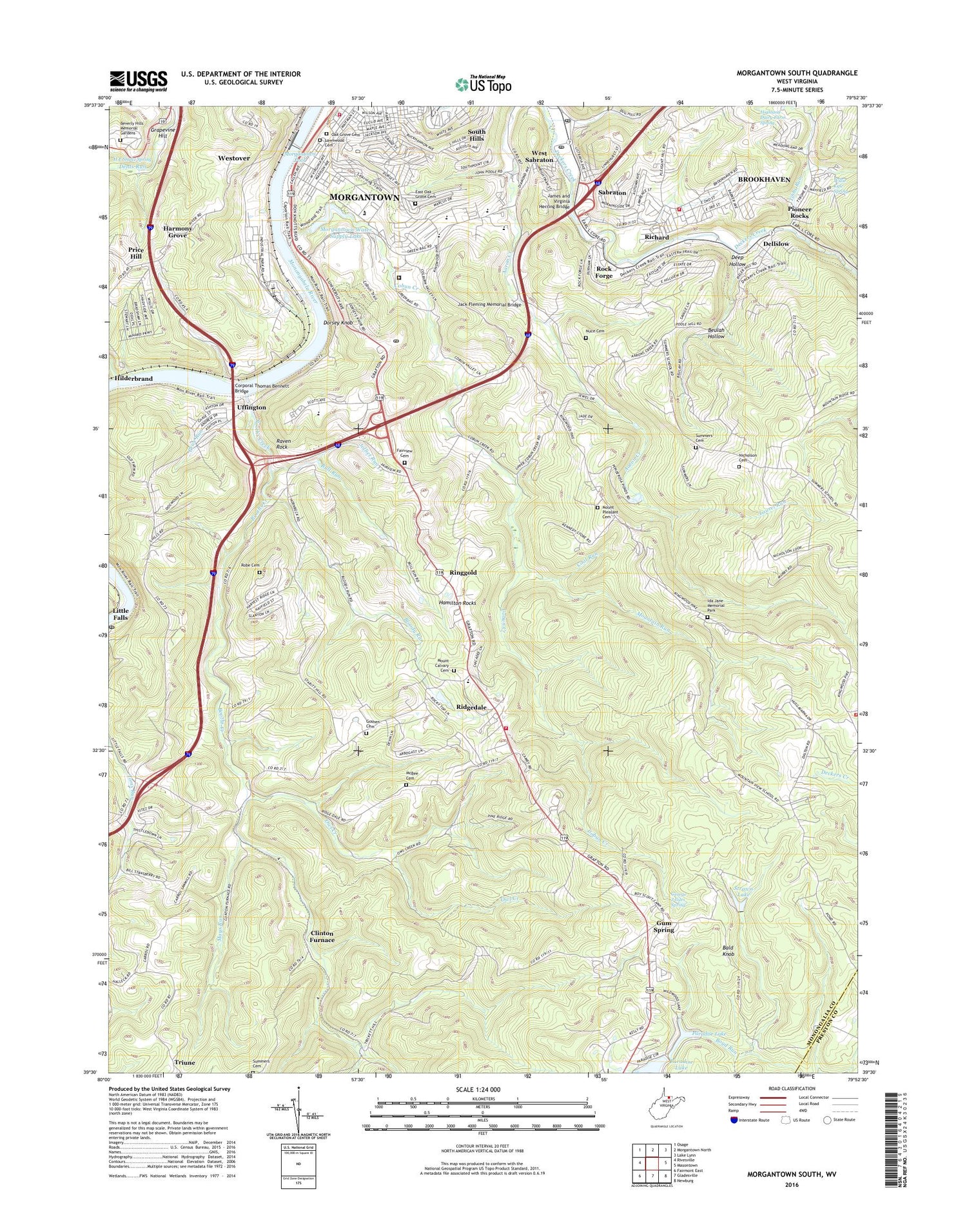 Morgantown South West Virginia US Topo Map Image